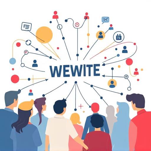 Un grafico stilizzato che rappresenta diverse persone che collaborano e accedono a un sito web moderno.